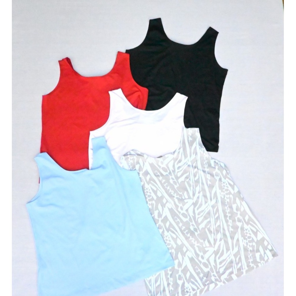 Chicos Lot of 5 Womens 2 L Tank Tops Red Black Pink Blue Taupe Print Scoop Neck - Picture 14 of 14